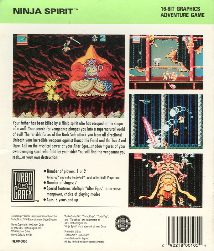 Ninja Spirit box art for TurboGrafx-16